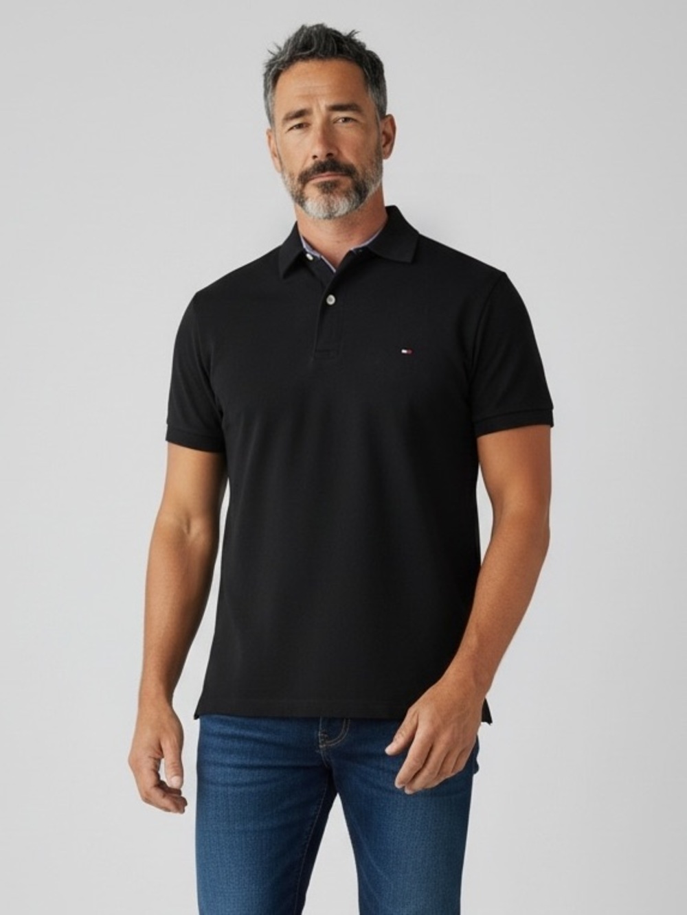 Tommy Hilfiger Mens Classic Short Sleeve Polo Shirt Contrast Collar Trim Black M